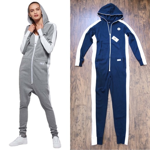 Onepiece • Racer Jumpsuit onesie navy white knit zip front loungewear unisex